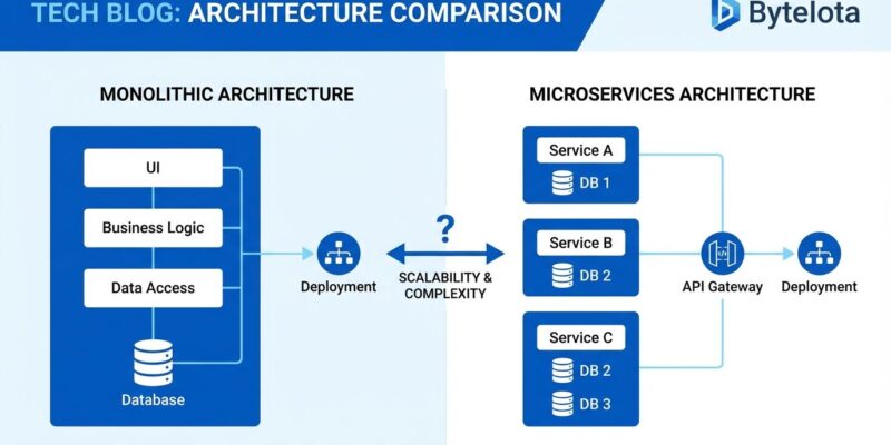 Monolith vs microservices architecture comparison diagram