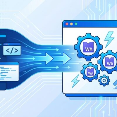 WebAssembly and Rust performance visualization showing code optimization and browser speed boost