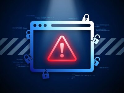 Security warning concept showing browser vulnerability with broken padlocks and warning symbols representing prompt injection attacks