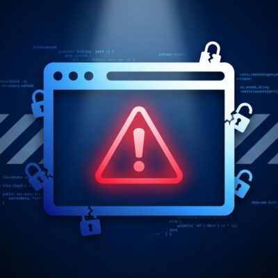 Security warning concept showing browser vulnerability with broken padlocks and warning symbols representing prompt injection attacks