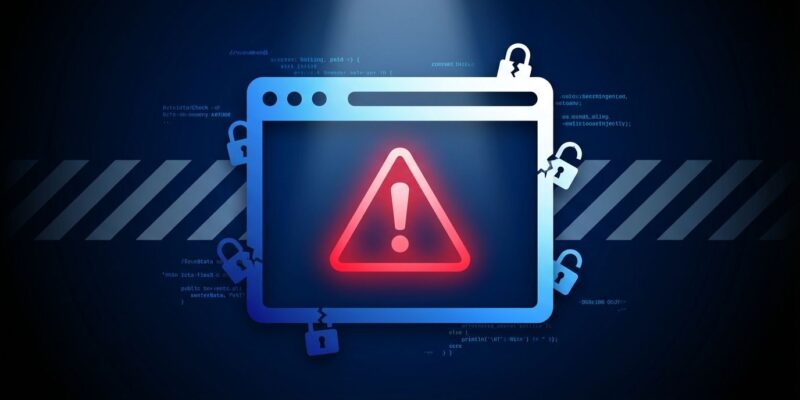 Security warning concept showing browser vulnerability with broken padlocks and warning symbols representing prompt injection attacks