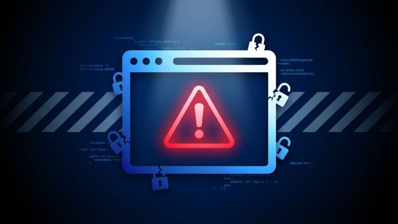 Security warning concept showing browser vulnerability with broken padlocks and warning symbols representing prompt injection attacks