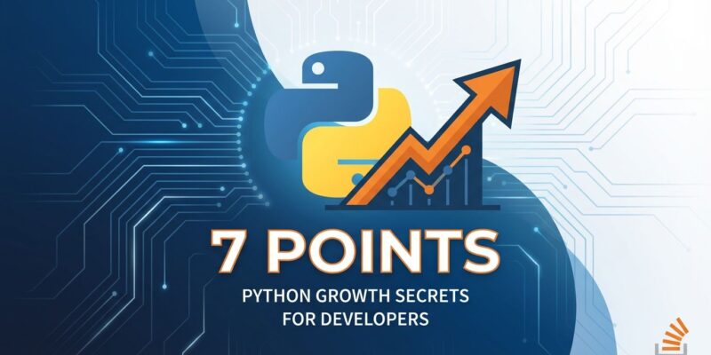 Python logo with upward growth arrow showing 7-point adoption increase from Stack Overflow 2025 Developer Survey