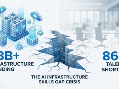 AI infrastructure spending versus skills gap visualization showing server infrastructure and missing workforce