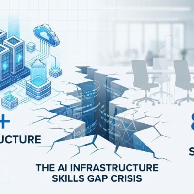 AI infrastructure spending versus skills gap visualization showing server infrastructure and missing workforce