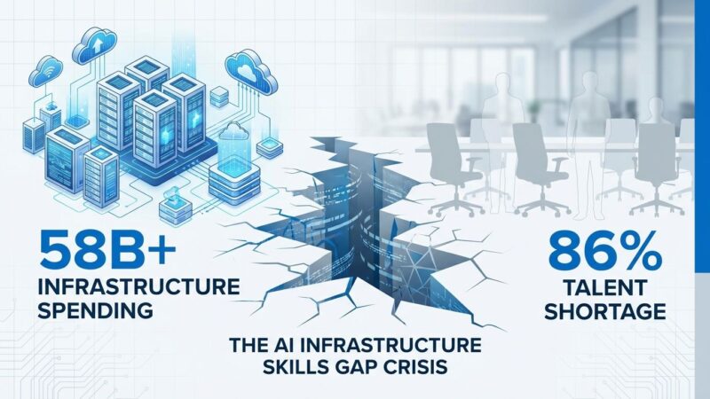 AI infrastructure spending versus skills gap visualization showing server infrastructure and missing workforce