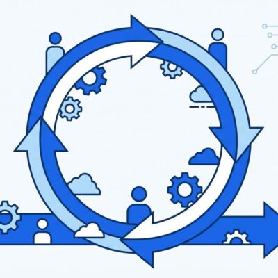 Boomerang hiring visualization showing circular employee return cycle in blue and white