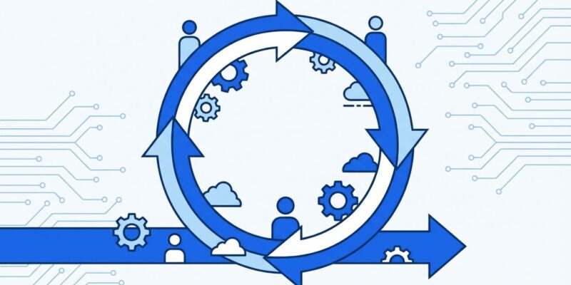 Boomerang hiring visualization showing circular employee return cycle in blue and white