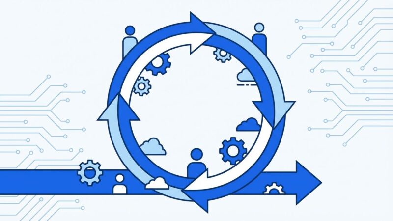 Boomerang hiring visualization showing circular employee return cycle in blue and white