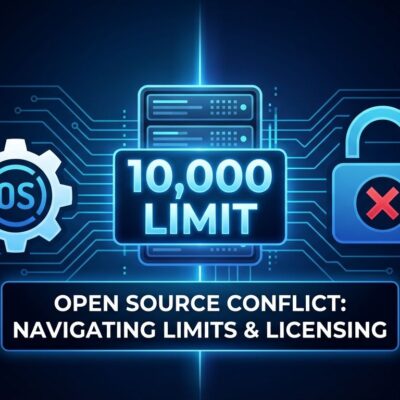 Open source conflict showing server with 10,000 message limit counter, split between free and restricted symbols