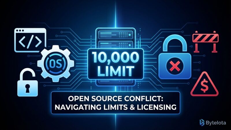 Open source conflict showing server with 10,000 message limit counter, split between free and restricted symbols