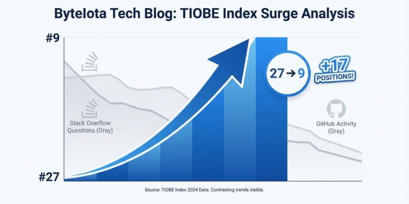 Data visualization showing Perl TIOBE ranking surge from 27 to 9