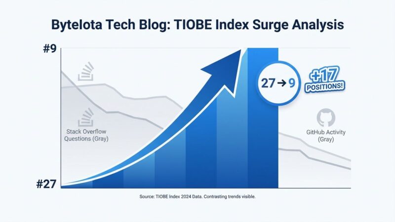 Data visualization showing Perl TIOBE ranking surge from 27 to 9