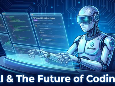 AI robot coding autonomously on multiple screens - AWS Kiro illustration