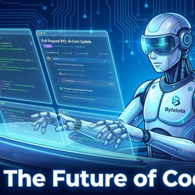 AI robot coding autonomously on multiple screens - AWS Kiro illustration