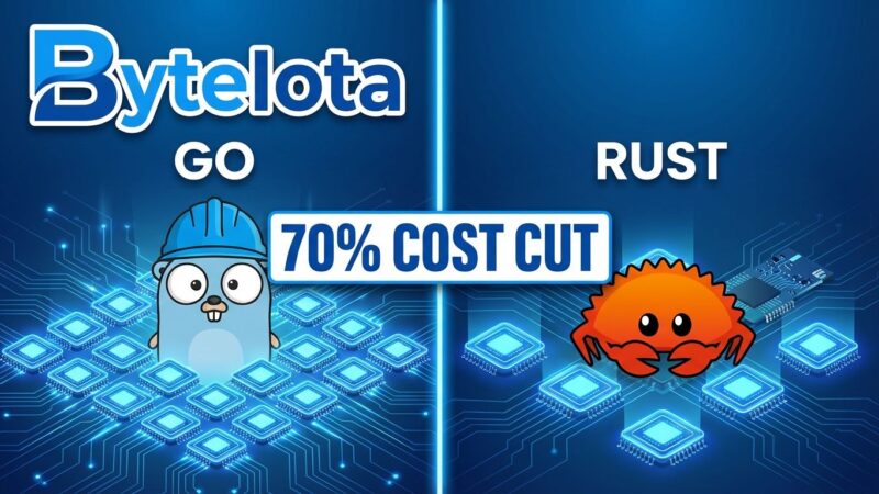 Go vs Rust infrastructure cost comparison showing 70% reduction in CPU cores