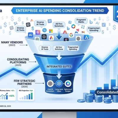 Data visualization showing enterprise AI budget consolidation from many vendors to few strategic partners in 2026