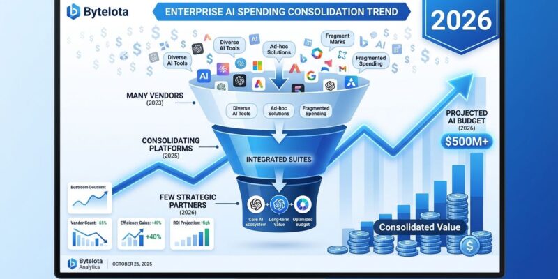 Data visualization showing enterprise AI budget consolidation from many vendors to few strategic partners in 2026