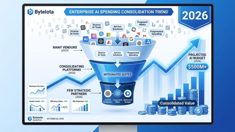 Data visualization showing enterprise AI budget consolidation from many vendors to few strategic partners in 2026