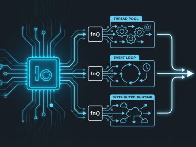 Diagram showing Zig's generic Io interface solving async programming's function coloring problem with multiple execution paths
