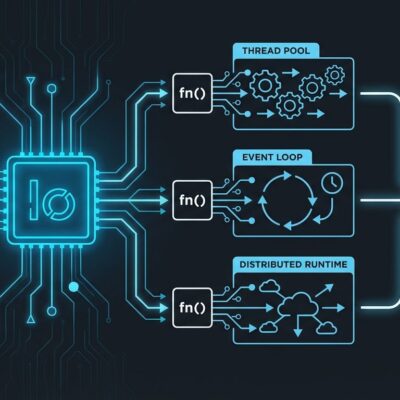 Diagram showing Zig's generic Io interface solving async programming's function coloring problem with multiple execution paths