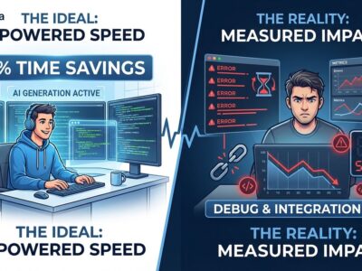 Developer productivity paradox: AI time savings vs measured reality visualization