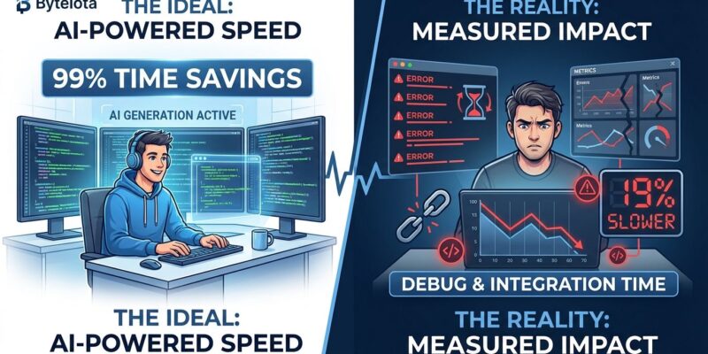 Developer productivity paradox: AI time savings vs measured reality visualization