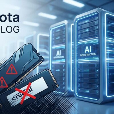 Micron Crucial consumer exit showing memory chips and AI data center contrast