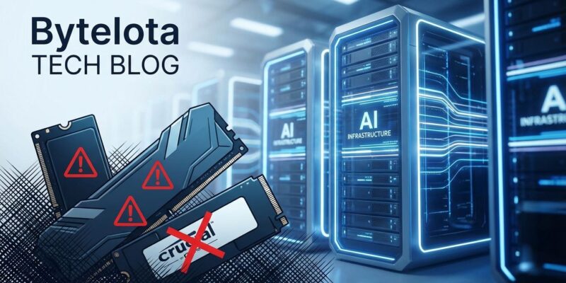 Micron Crucial consumer exit showing memory chips and AI data center contrast