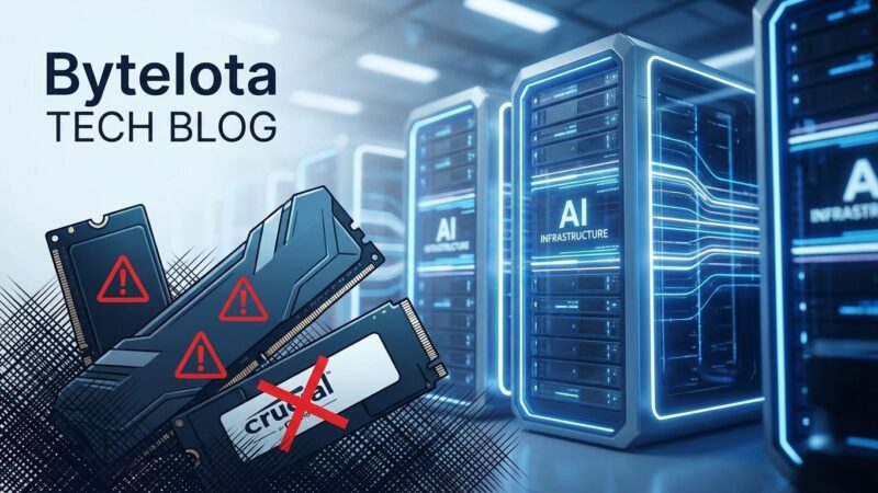 Micron Crucial consumer exit showing memory chips and AI data center contrast