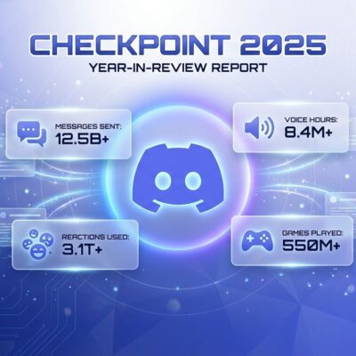 Discord Checkpoint 2025 year-in-review feature with statistics cards and gaming elements