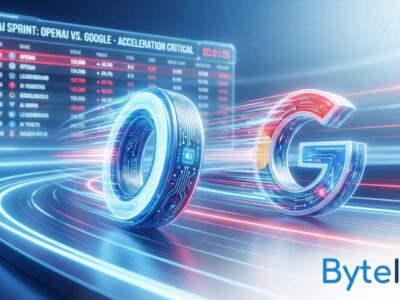 AI competition visualization showing OpenAI and Google racing, representing the GPT-5.2 code red response to Gemini 3 leaderboard dominance