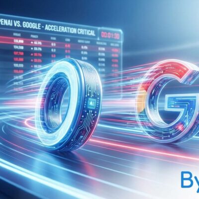 AI competition visualization showing OpenAI and Google racing, representing the GPT-5.2 code red response to Gemini 3 leaderboard dominance