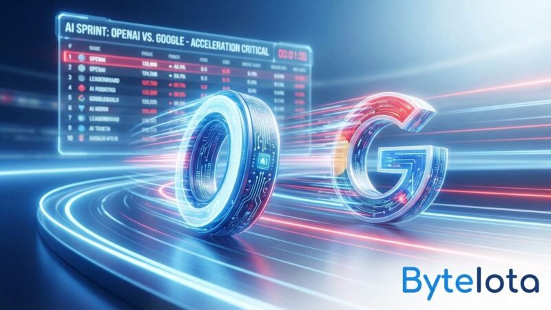 AI competition visualization showing OpenAI and Google racing, representing the GPT-5.2 code red response to Gemini 3 leaderboard dominance