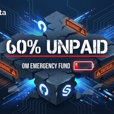 Open source sustainability crisis infographic showing 60% unpaid maintainers, million emergency fund, and infrastructure deficits