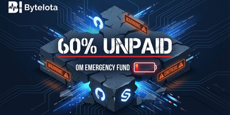 Open source sustainability crisis infographic showing 60% unpaid maintainers, million emergency fund, and infrastructure deficits
