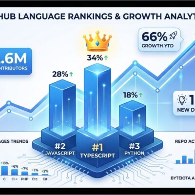 Data visualization showing TypeScript at #1 on GitHub with 66% growth, overtaking JavaScript and Python
