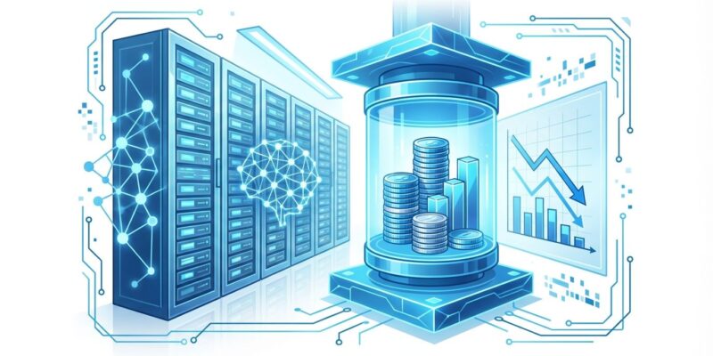Abstract visualization of AI infrastructure costs showing margin compression