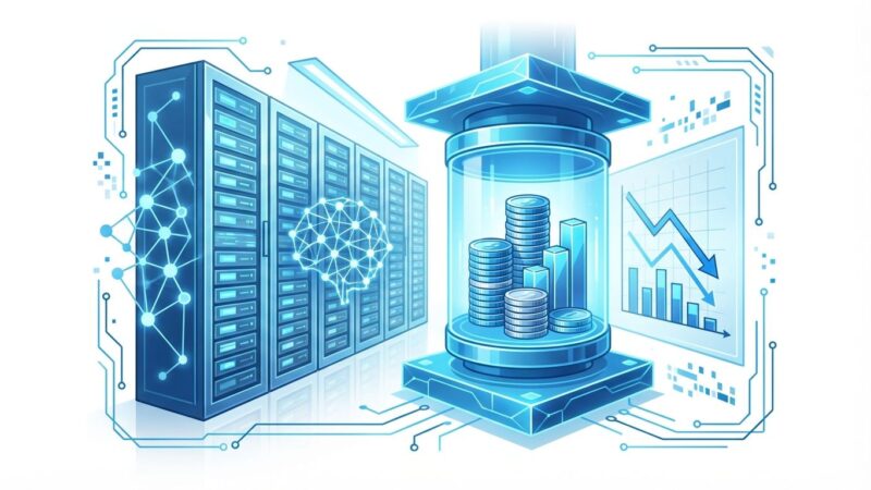 Abstract visualization of AI infrastructure costs showing margin compression
