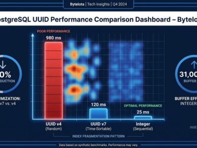 Data visualization showing PostgreSQL UUID v4 performance degradation compared to UUID v7 and integers