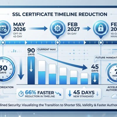 Timeline visualization showing certificate validity reduction from 90 to 45 days