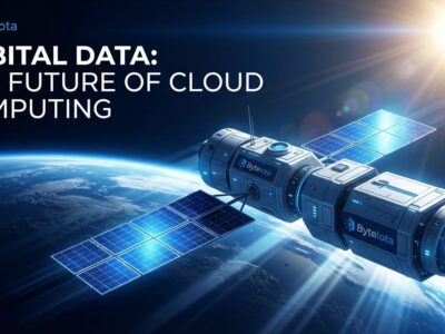 Orbital satellite data center in space with solar panels and Earth in background, illustrating space computing infrastructure
