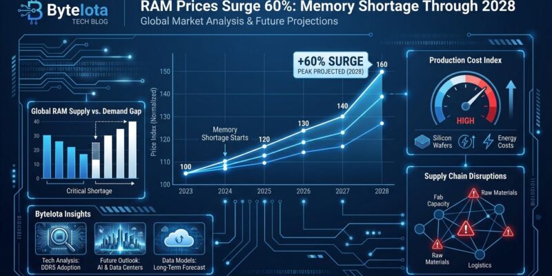 Featured image for RAM Prices Surge 60%: Memory Shortage Through 2028