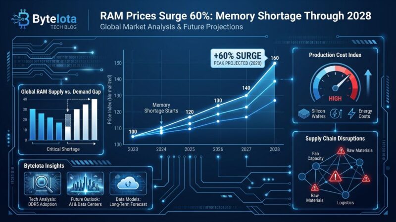 Featured image for RAM Prices Surge 60%: Memory Shortage Through 2028