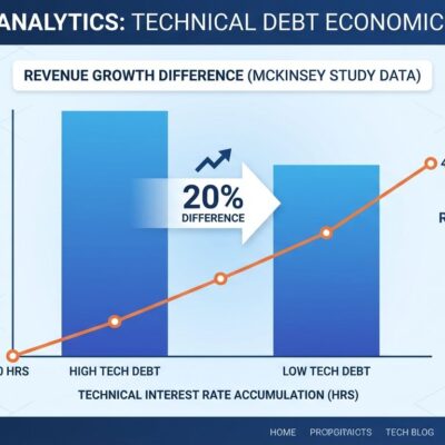 Data visualization dashboard showing technical debt ROI metrics, McKinsey 20% revenue growth comparison, and technical interest rate accumulation over time