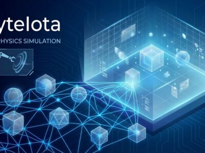 Futuristic 3D holographic environment representing world models AI paradigm shift with neural networks and physics simulation