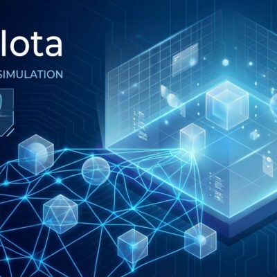 Futuristic 3D holographic environment representing world models AI paradigm shift with neural networks and physics simulation