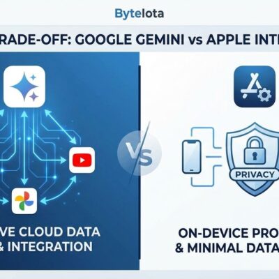 Split-screen comparison showing Google Gemini's cloud-based personalization versus Apple Intelligence's on-device privacy approach
