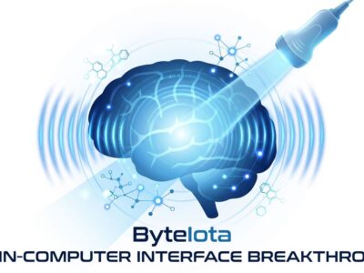 Brain-computer interface concept showing ultrasound and molecular reporter technology for non-invasive neural interfaces
