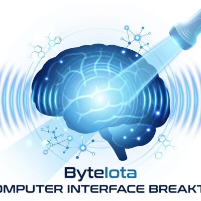 Brain-computer interface concept showing ultrasound and molecular reporter technology for non-invasive neural interfaces